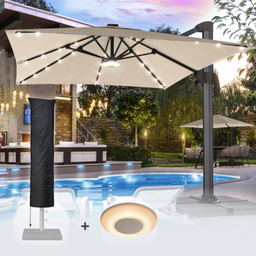 SUN LUIS | Parasol | Vierkant | B:T 300 x 300 cm | Taupe | LED | +Muziekdoos & Parasolhoes