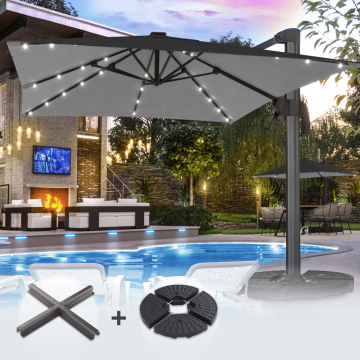 SUN LUIS | Parasol | Vierkant | B:T 300 x 300 cm | Zwart | LED | +Stand