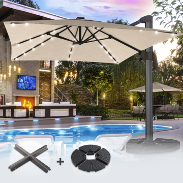 SUN LUIS | Parasol | Vierkant | B:T 300 x 300 cm | Taupe | LED | +Stand