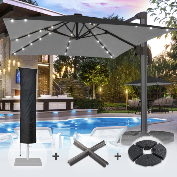 SUN LUIS | Parasol | Vierkant | B:T 300 x 300 cm | Zwart | LED | +Stand & Parasolhoes