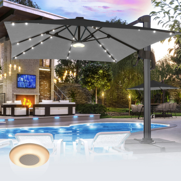 SUN LUIS | Parasol | Vierkant | B:T 300 x 300 cm | Zwart | LED | +Muziekdoos