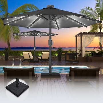 SUN MARINO | Parasol | Rond | Ø 300 cm | Noir | LED | +Supports