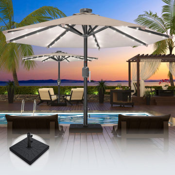 SUN MARINO | Parasol | Rond | Ø 300 cm | Taupe | LED | +Supports