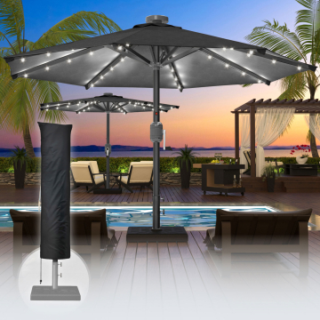 SUN MARINO | Parasol | Rond | Ø 300 cm | Noir | LED | +Housse