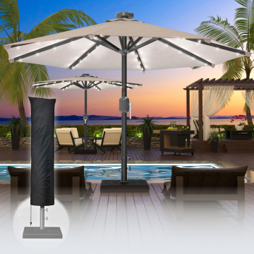 SUN MARINO | Parasol | Rond | Ø 300 cm | Taupe | LED | +Housse