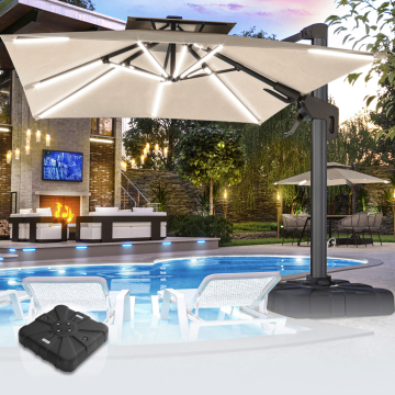 SUN PIETRO | Parasol | Vierkant | B:T 300 x 300 cm | Taupe | LED | +Stand