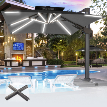 SUN PIETRO | Parasol | Vierkant | B:T 300 x 300 cm | Zwart | LED | +Stand