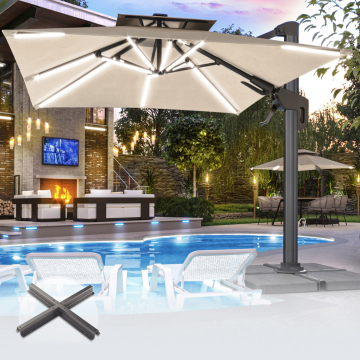 SUN PIETRO | Parasol | Vierkant | B:T 300 x 300 cm | Taupe | LED | +Stand