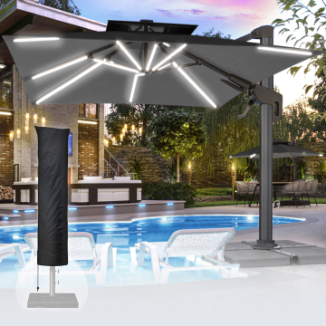 SUN PIETRO | Parasol | Vierkant | B:T 300 x 300 cm | Zwart | LED | +Parasolhoes