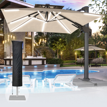 SUN PIETRO | Parasol | Vierkant | B:T 300 x 300 cm | Taupe | LED | +Parasolhoes
