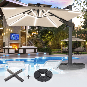 SUN PIETRO | Parasol | Vierkant | B:T 300 x 300 cm | Taupe | LED | +Stand