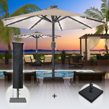 SUN MARINO | Parasol | Rond | Ø 300 cm | Taupe | LED | +Support & Housse