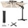 SUN PIETRO | Parasoll | Kvadratisk | B:D 300 x 300 cm | Taupe | LED | +Stativ og svingbar fot