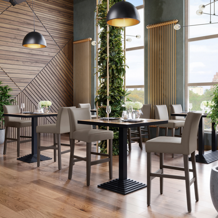 TAYLOR | Gastro Barhocker | Leder | Holz | Taupe/Grau/Braun | mit Lehne