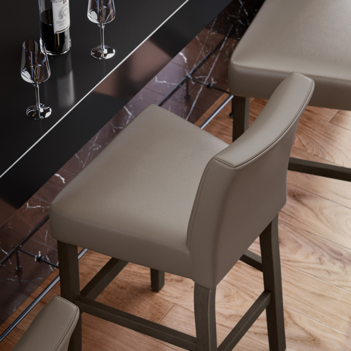 TAYLOR | Gastro Barhocker | Leder | Holz | Taupe/Grau/Braun | mit Lehne