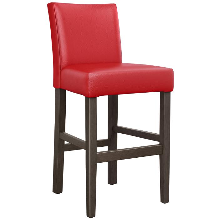 TAYLOR | Taburete de bar tapizado | Piel | Madera | Rojo | con respaldo