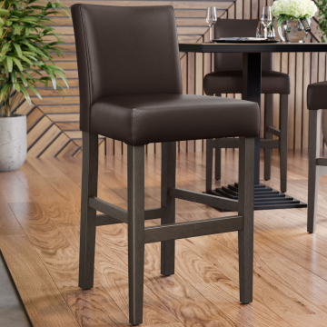 TAYLOR | Gastro Barhocker | Leder | Holz | Braun | mit Lehne