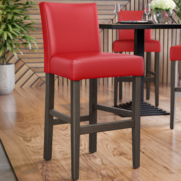 TAYLOR | Gastro Barhocker | Leder | Holz | Rot | mit Lehne