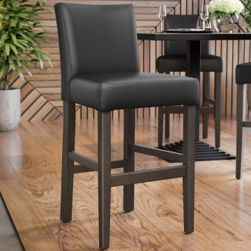 TAYLOR | Gastro Barhocker | Leder | Holz | Schwarz | mit Lehne