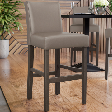 TAYLOR | Sgabello da bar imbottito | Pelle | Legno | Taupe/Grigio/Marrone | Con schienale
