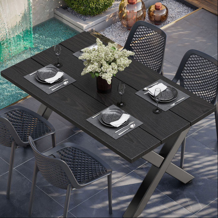 TEAK DESIGN | Bistro Outdoor Tabletop | Spruce Wood | 120 x 70 x 3.5cm | Black | Rectangular