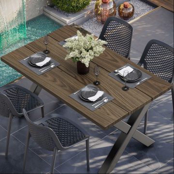 TEAK DESIGN | Bistro stół zewnętrzny | Drewno świerkowe | 120 x 70 x 3,5 cm | Orzech | Prostokątny