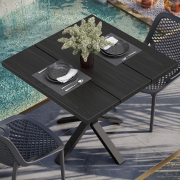 TEAK DESIGN | Bistro Außen Tischplatte | Fichte Holz | 70 x 70 x 3,5cm | Schwarz | Quadratisch