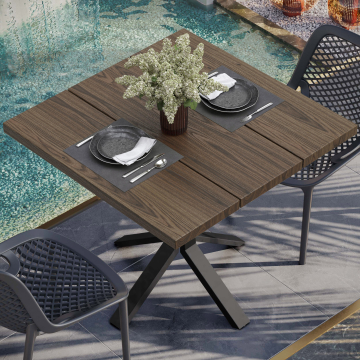 TEAK DESIGN | Stół bistro zewnętrzny | Drewno świerkowe | 70 x 70 x 3,5 cm | Orzech | Kwadratowy