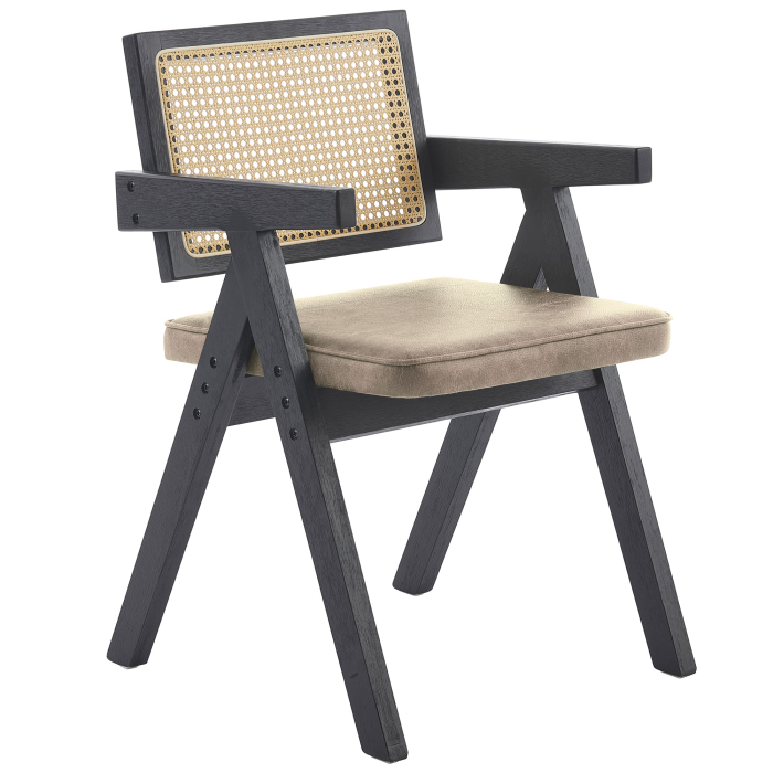 Thalia | Silla de bistró | Beige | Cuero | Ratán roble