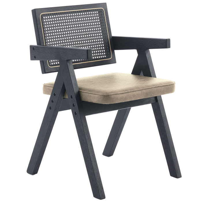 Thalia | Bistro Stuhl | Beige | Leder | Rattan Schwarz