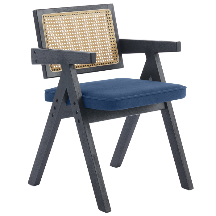 Thalia | Sedia da bistrot | Blu | Velluto | Rattan Oak