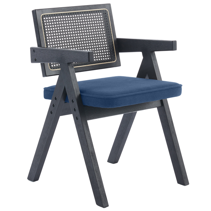 Thalia | Bistro Chair | Blue | Velvet | Black Rattan