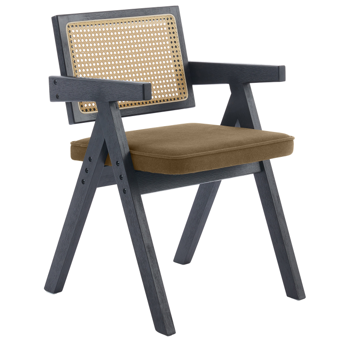 Thalia | Bistro Stuhl | Braun | Samt | Rattan Eiche