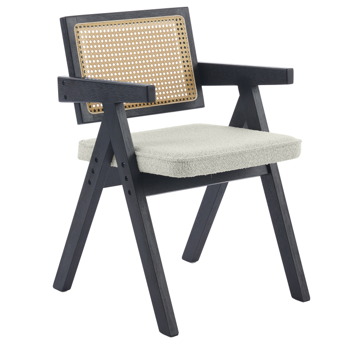 Thalia | Bistro Chair | Cream | Teddy Fabric | Rattan Oak