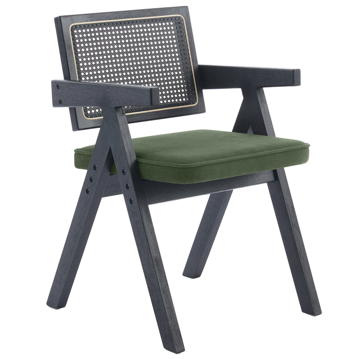 Thalia | Bistro Chair | Green | Velvet | Black Rattan