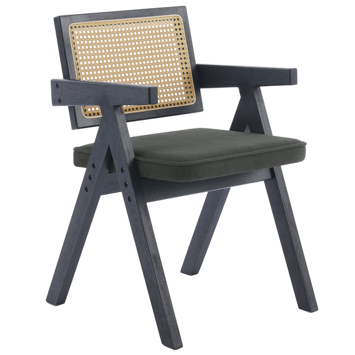 Thalia | Chaise de bistrot | Gris | Velours | Chêne rotin