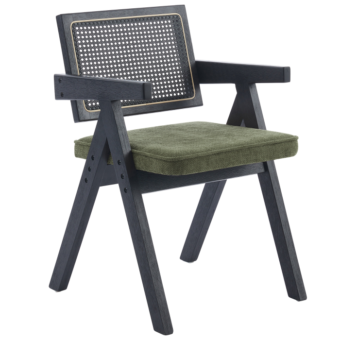 Thalia | Silla de bistró | Verde | Tela/Textil | Ratán negro