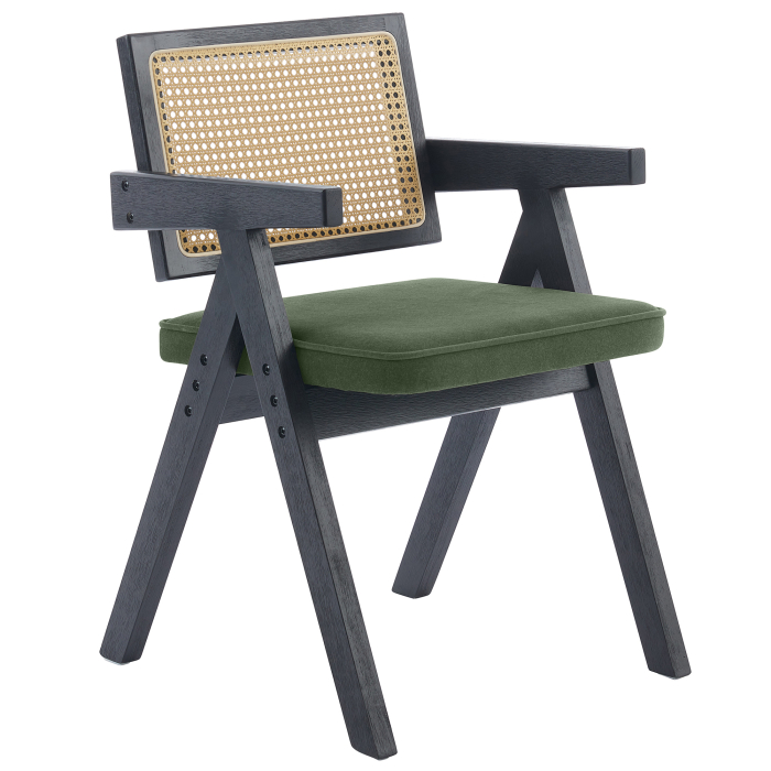 Thalia | Silla de bistró | Verde | Terciopelo | Ratán roble