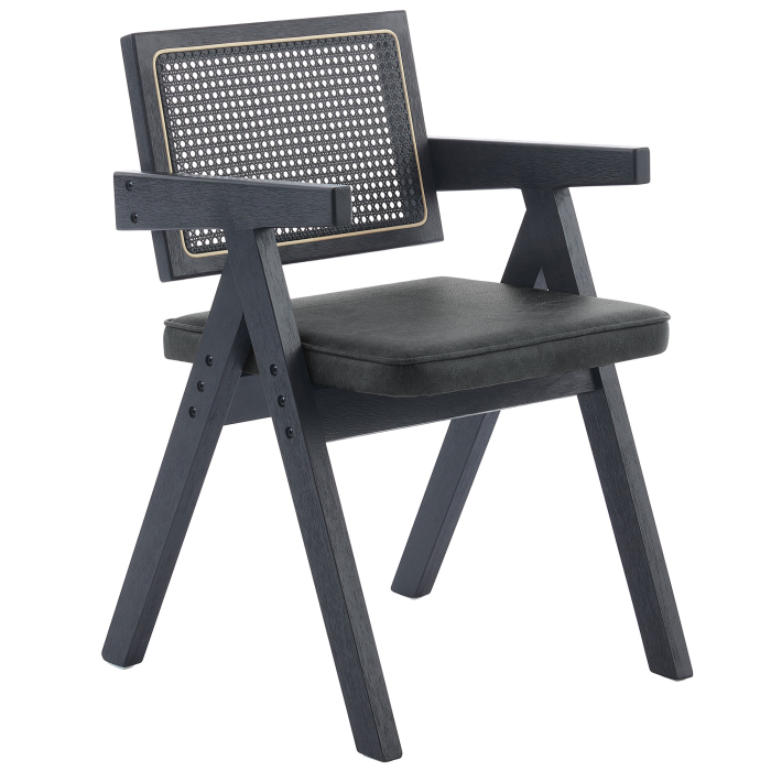 Thalia | Bistro Chair | Black | Leather | Black Rattan