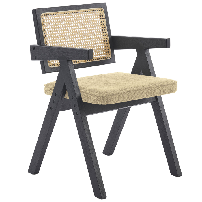 Thalia | Bistro Stuhl | Taupe | Stoff/Textil | Rattan Eiche