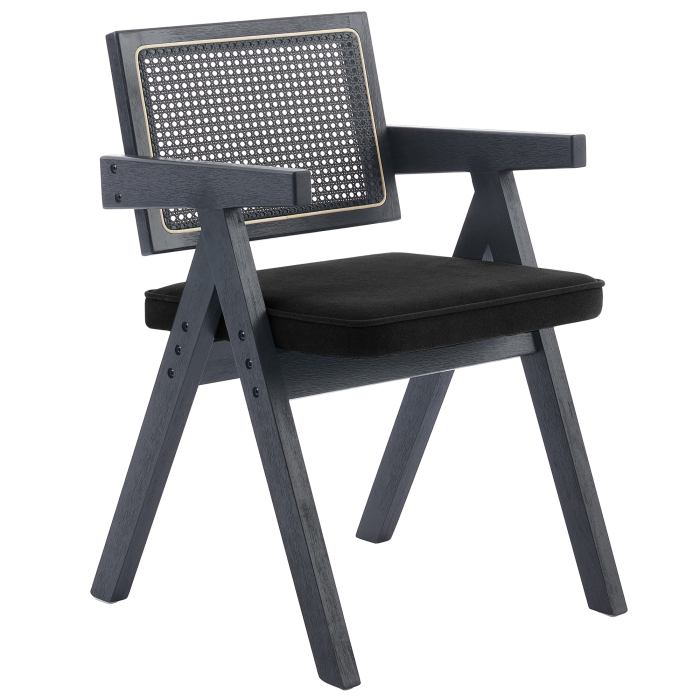 Thalia | Chaise de bistrot | Noir | Velours | Rotin noir