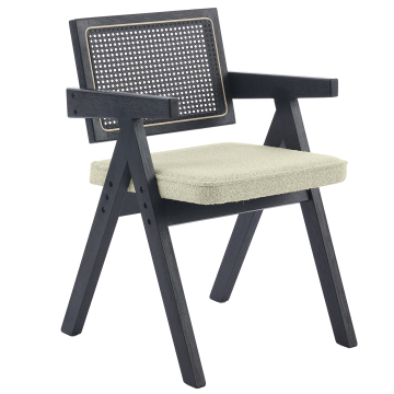 Thalia | Bistro Chair | Beige | Teddy Fabric | Black Rattan