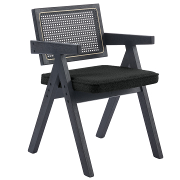 Thalia | Bistro Chair | Dark Gray | Teddy Fabric | Black Rattan