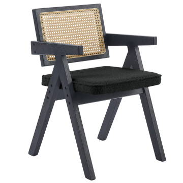 Thalia | Bistro Chair | Dark Grey | Teddy Fabric | Rattan Oak