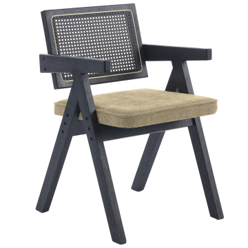 Thalia | Bistro Chair | Taupe | Fabric/Textile | Black Rattan