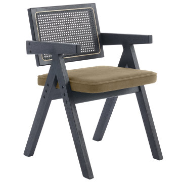 Thalia | Bistro Chair | Taupe | Velvet | Black Rattan