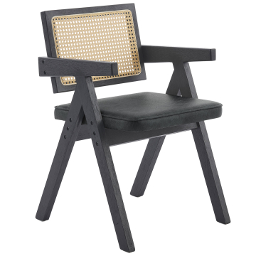 Thalia | Bistro Stuhl | Schwarz | Leder | Rattan Eiche