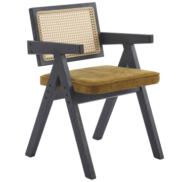 Thalia | Chaise de bistrot | Brun miel | Tissu | Rotin chêne