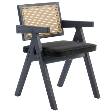 Thalia | Sedia da bistrot | Nero | Velluto | Rattan Rovere
