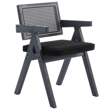 Thalia | Sedia da bistrot | Nero | Velluto | Rattan nero
